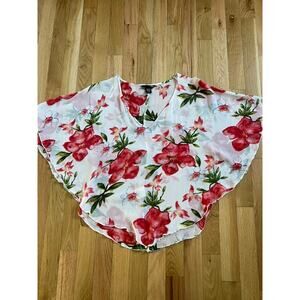 H&M Sheer Hawaiian Floral Print Cape Style Blouse Top Coverup Woman (size 10)